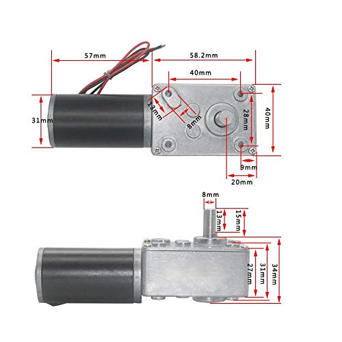 Fafeicy 12V 30RPM Worm Gear Motor, High Torsion Speed - Reduce Electric Gear Switchable 8mm Shaft, Ball Bearing Design and Metal Gear (12V 30RPM)