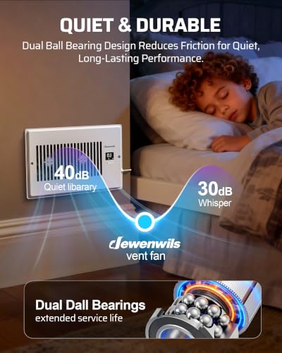 DEWENWILS 6'' x 10'' Quiet Register Booster Fan，5-Speed Vent Fan Booster White 6" x 10"