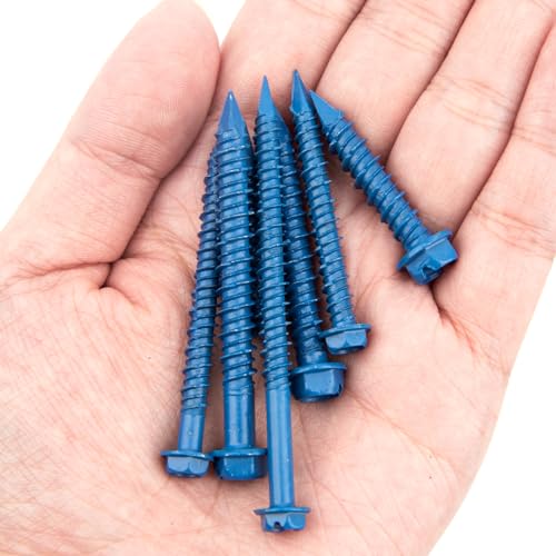VIGRUE 175PCS Concrete Screws Assortment Kit 1/4" x 1-1/4" to 2-1/4" and 3/16" x 1-1/4" to 2-3/4" 175PCS Hex Head Cement Screws Set Diamond Point for Anchoring to Masonry, Block or Brick Slotted Hex
