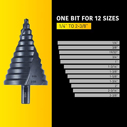 Anfrere 12 Sizes Step Drill Bit 1pc M2 Larger Bit (Black)