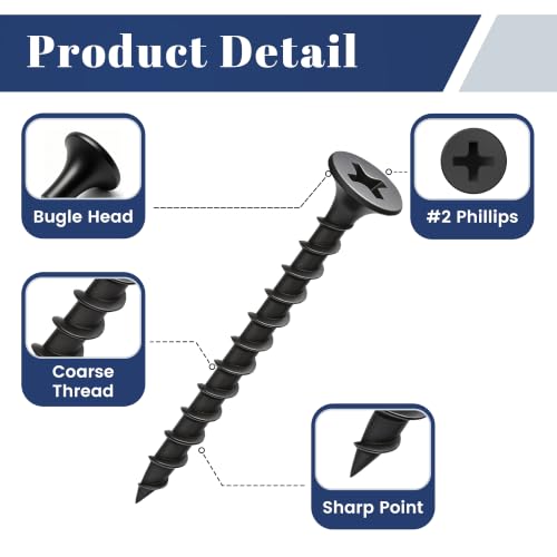 #6 x 1-1/2" Coarse Thread Sharp Point Drywall Screw, #2 Bugle Head Screw for Drywall Sheetrock, 600 Pack #6 x 1-1/2"