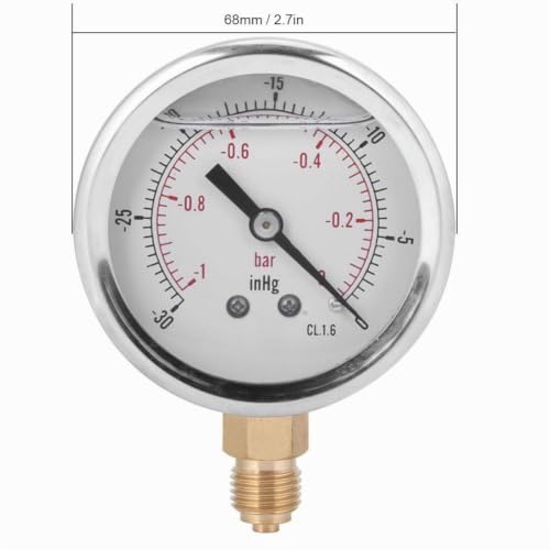 Oil Filled Vacuum Pressure Gauge TS-PGGZ604-0bar 1/4BSP Y60 Radial Oil Filled Vacuum for Petroleum Metallurgy -30-0inhg Vacuum Gauge Oil Gauge