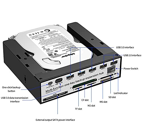 Tool-Free USB 3.0 to 2.5" & 3.5" SATA External Hard Disk Drive Lay-Flat Docking Station HDD, Support One-Key Backup Function, Docking Station with SD/CF/MS/XD/TF/M2 Reader - Black