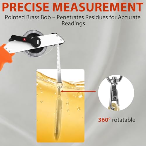Oil Gauging Tape,20m/65Ft Oil Tank Gauging Tape,Stainless Steel Sounding Tape Measure with 240g Brass Plumb Bob 20m/65Ft