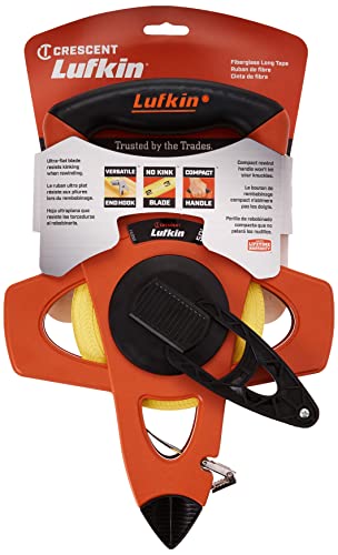 Crescent Lufkin 1/2" x 50' Hi-Viz Orange Fiberglass Tape Measure - FE050 15.2 m SAE Long Tape
