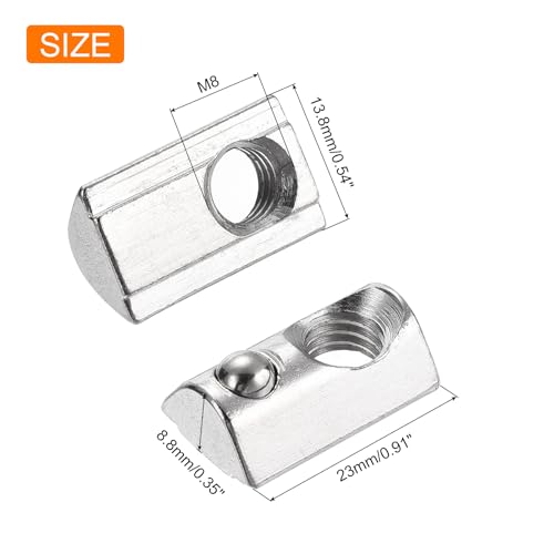uxcell 100Pcs M8 T Spring Nut Fastener Carbon Steel Nickel Plated Half Round Roll in Spring T Slot Nut for T-Slot Aluminum Profile 3D Printer, CNC Router 4040 Series M8-1.25x23x13.8x8.8mm 100