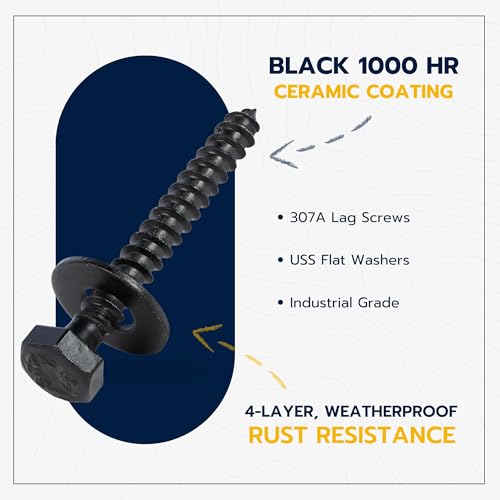 1/4 x 2 (100 Pack) Lag Screw Kit, 100 Screws and 100 Washers, Ceramic Black Ruspert Coating for Exterior Use, Meets ASTM A307 and ASME B18.2.1, Industrial/Commerical Grade by Makers Bolt 1/4 x 2