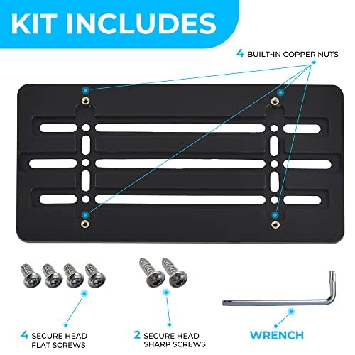 Trunknets Inc Front Bumper License Plate Bracket for Audi, Plate Holder Set w 6 Unique Screw Bolts & Wrench Kit, License Tag Mounting Kit, Quality Plate Holders, Premium Car Accessories