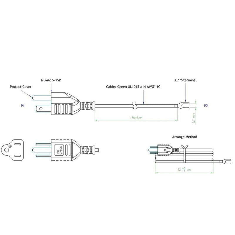 TRUE CABLE Shielded Ethernet Patch Panel Bond & Ground Extension Wire Adapter, NEMA 5-15P 3 Prong Plug, 14 AWG, 6 Foot