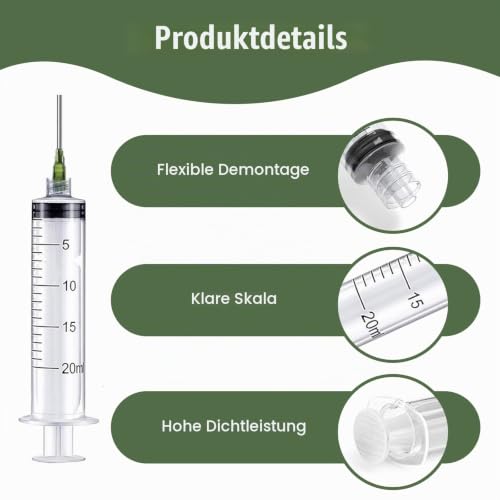 Set of 6 Feeding Syringes, 20 ml, Reusable, 14G Blunt Needle | Clear scale for precise dosing, made of plastic, individually packaged, for liquids in laboratory and animal care