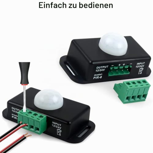 Greluma Pack of 3 12V/24V Motion Sensor Switch, PIR Sensor LED Switch Controller for Flexible LED Strips Black