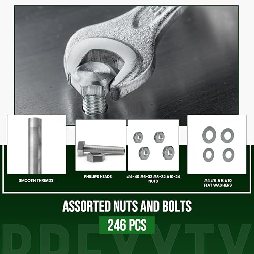 246 Hex Bolts, Nuts, Washers Assortment Kit, 304 Stainless Steel Hex Head Heavy Duty