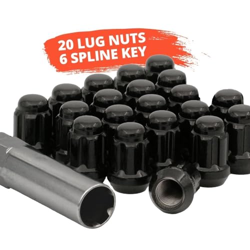 1/2" Bulge Acorn Spline Lug Nuts 1.38" 5 Lug Install Kit in Sleek Black Finish | Includes 20 Spline Lug Nuts with Key | 6 Spline Lug Nuts | Compatiable with Many Vehicles