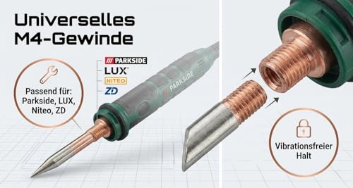 Soldering tip set, 3-piece – M4 screw thread – Pure copper 99.99% (conical shape, pure copper, M4)