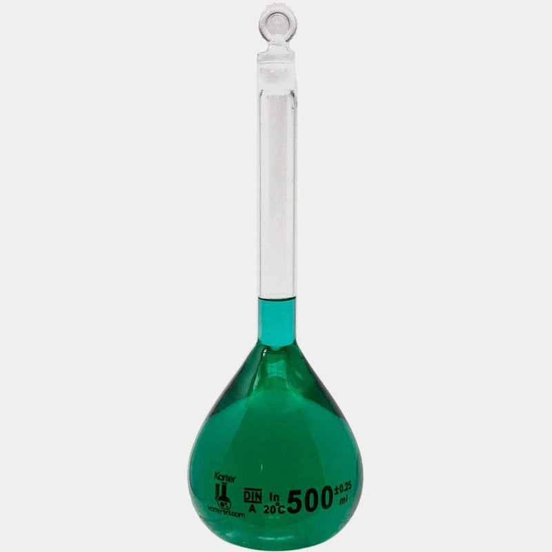500ml Volumetric Flask, 3.3 Boro Glass, Class A, Ground Stopper, Karter Scientific 213W7 (Pack of 2) 500ml Pack of 2