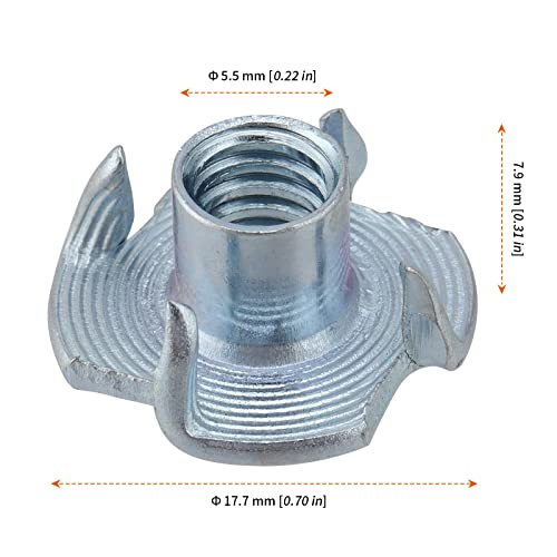 HOZEON 300 PCS 1/4 Inch -20 T-Nuts, 4-Pronged Tee Nut, Zinc-Plated Steel T Blind Nuts for Rock Climbing Holds、 Wood Working
