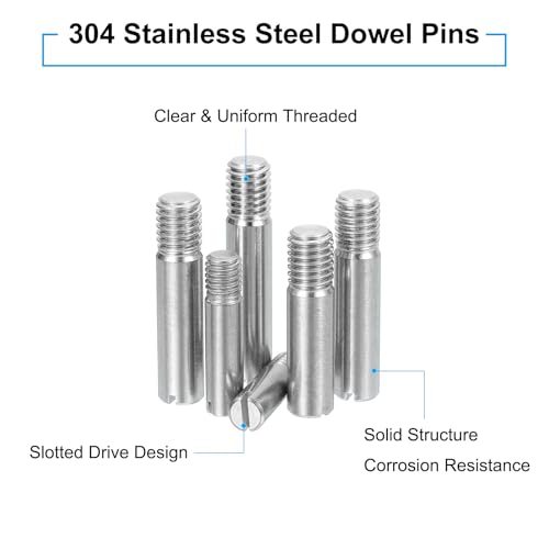 uxcell 10Pcs M10 x 50mm Slotted Cylindrical Pin 304 Stainless Steel Dowel External Thread Locating Pin for Furniture Cabinets 10