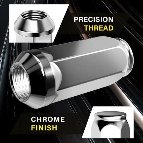 14x1.5 Classic Chrome Lug Nuts - 24 Pack Long Bulge Acorn Closed End - 1.9" Height 3/4" Hex Direct Fit for Ford, Chevy, GMC, Cadillac, Lincoln - OEM Style Replacement M14X1.5
