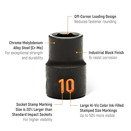 GEARWRENCH 12 Pc 3/8" Drive 6 Pt Metric Hi-Viz Impact Socket Set | 84911H 12 Pc. Metric Standard Depth