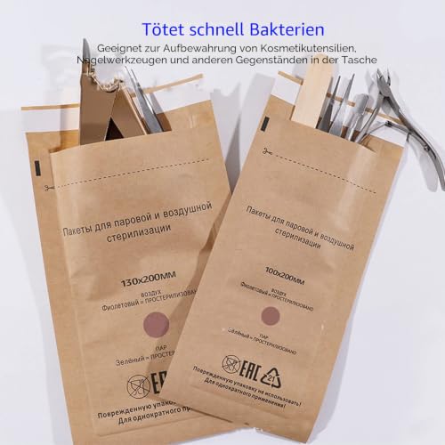 100 Pcs Self Sealing Sterilization Bags for Oral Cavity, Nail Accessories and Cosmetics, Disposable Tools for Sterilizers and Autoclaves, 100x200mm