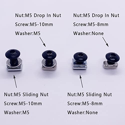 200pcs M5 T-Nuts Screws Kit; 12Sets 2020 Aluminum Extrusion Hardware Accessories with Screws&Wrench, 12Pcs Black 3-Way Bracket with 50Pcs Set Screws for 2020 V T Slot Rail Aluminum Extrusion Profile