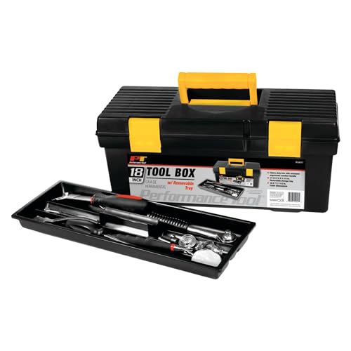 Performance Tool W54017 18-Inch Plastic Box with Handle, Tool Organizer Storage Box, Removable Inner Tray, Lightwieght & Easy to Carry 18" Plastic Tool Box