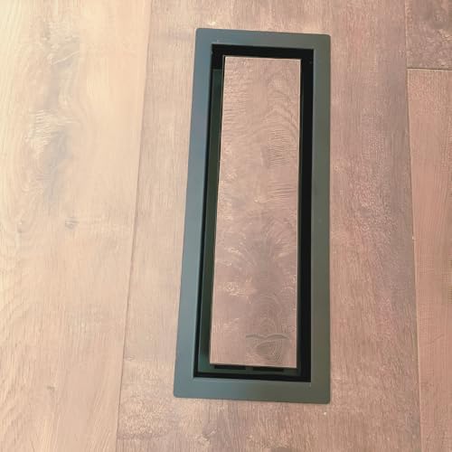 4X12 Flooring Vent Cover - 12X4 Floor Register, Modern Drop-in Design, Heavy-Duty Metal, Fits Tile, Wood, and Other Flooring Inserts, Easy Air-Flow Adjustment, Black, Made in North America