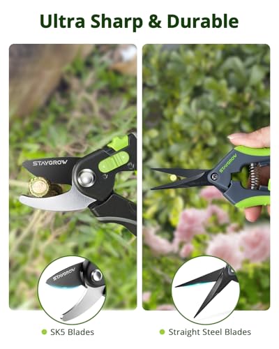 8.5" Bypass Pruning Shears & 6.5" Straight Trimming Scissors and 7" Folding Hand Pruning Saw Set Ideal Gardening Gifts