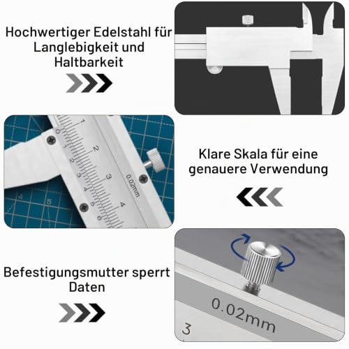 Stainless Steel Vernier Caliper, 150 mm Precision Caliper with Locking Screw, Spray Water and Dust-Proof Vernier Caliper for Household and Industry Measurement, Silver