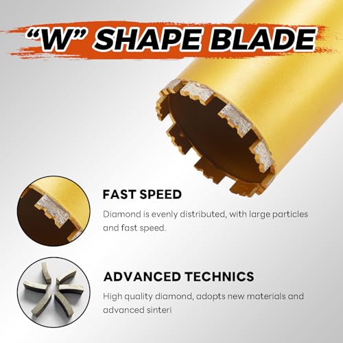 1 3/4 Inch Wet Core Drill Bit, 14" Depth, 1-1/4"-7 Thread Diamond Core Bits for Concrete with Rebar, Masonry, Brick Block,Cement, Stucco, Stone (44mm) 1-3/4 Inch
