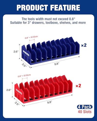 WORKPRO 4-Pack Plier Organizer Rack, 40-Slot Tool Organizer and Storage 4 Pack Blue &Red
