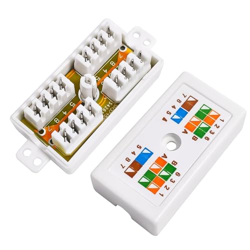 2pcs RJ45 Cat6 Junction Box Inline Punchdown Crown Coupler Joiner for Cat6/Cat5E/Cat5 Ethernet Network Cable