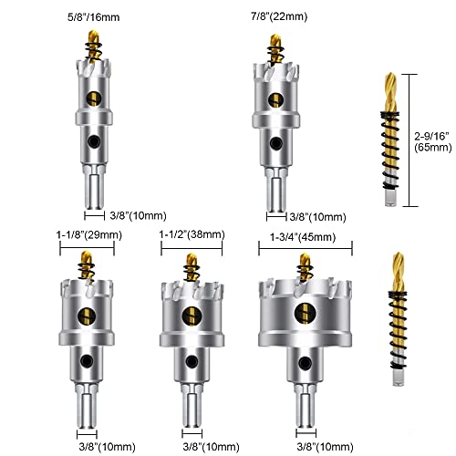 7Pcs Tungsten Carbide Hole Saw Kit for Hard Metal and Steel, 5/8"-1-3/4" 7Pcs 5/8"-1-3/4"