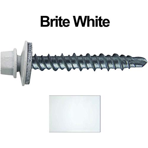 10 x 1 Brite White Galvanized Mini Driller Metal to Wood Siding Screws - Hex Washer Head - Self-Starting/Tapping - - EPDM Washer. 1 x 250 Count Bag - 250 Screws 1"