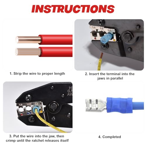 6Pcs Crimping Tool, Ratchet Wire Crimping Tool Set, for Heat Shrink, Insulated Nylon, Ferrule Wire End, Non-Insulated, Open Barrel Terminals, Solar Connectors, with Storage Box 6