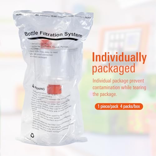 PEKYBIO 500mL Sterile Vacuum Filter Units with 0.45um PES Membrane, Individually Wrapped, Pack of 4Pcs
