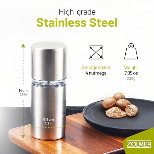 Nutmeg Grinder Mill with Storage Container for Fine Nutmeg Powder - Silver