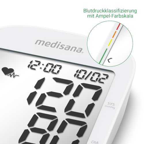 medisana BU 535 Voice Upper Arm Blood Pressure Monitor with Voice Output | Blood pressure and pulse monitor with memory function, traffic light scale, blood pressure cuff with irregular heartbeat indicator