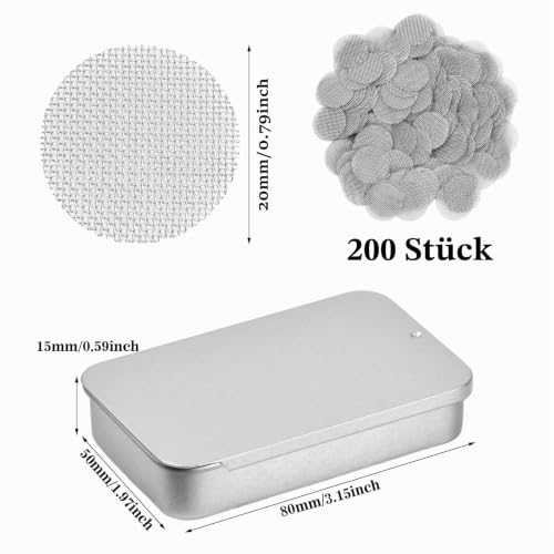 20 mm Pipe Screens, 200 Pieces Stainless Steel Pipe Filter Screens Pipe Screens Pipe Filtering Pipe Metal Sieve Smoke Filter Screen with Storage Box