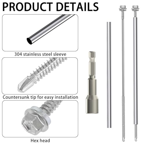 30 Pack 8 Inch Stainless Steel Gutter Screws with 304 Stainless Steel Sleeves, Heavy Duty Roof Gutter Repair Kit with Magnetic Socket, Premium 6-Inch Metal Gutter Fasteners Replacement 30