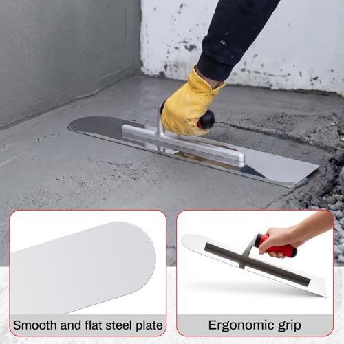 Large 20" & 16" Concrete Finishing Trowel Set, Stainless Steel Masonry & Plastering Finishing Trowels, Square & Round End Trowels with 6" x 3" 1/4" R Edger, DIY Patio, Driveway & Small Projects One Square, One Circle