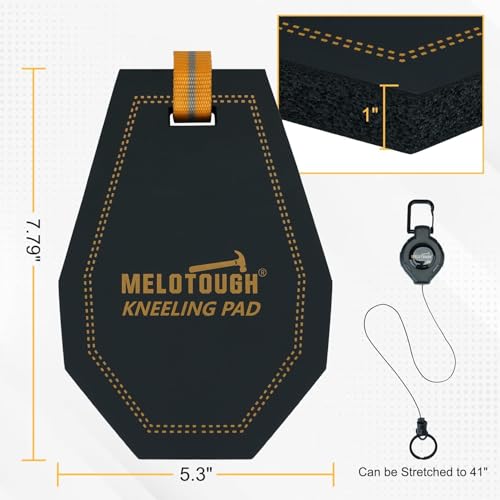 MELOTOUGH Electrician Tool Pouch Lightweight Belt Organizer with Tape Holder & Speed Square Slot, Mini Kneeling Pads with Badge Reel for Work, 1" Thick Soft NBR Foam Kneeling Pad for Work