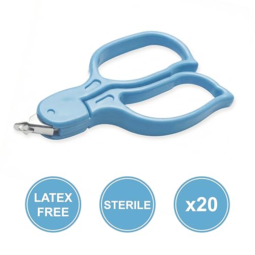 KMINA Staple Remover Sterile 97 x 5.4 mm Stainless Steel Blue (Pack of 20) | Medical skin clip remover, scissor handles with ergonomic design, ABS handle, latex-free, individually packaged