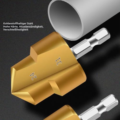 PPR Pipe Reamer Step Drill Set 3 Pieces PVC Pipe Reamer High Strength Carbon Steel Sanitary Tools 19 mm 24 mm 31 mm Hex Shank for PVC Plastic Pipes Pipe Reamer Tool