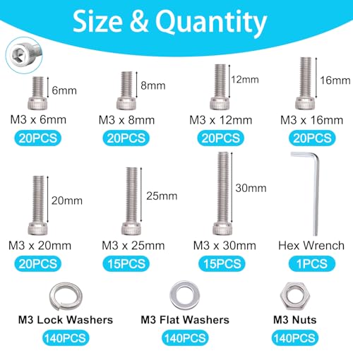 550PCS M3 x 6/8/12/16/20/25/30mm Hex Socket Head Cap Screws Bolts Nuts Washers Assortment Kit + 1287PCS Nuts and Bolts Assortment Kit, Metric & SAE Phillips Pan Head Machine Screws