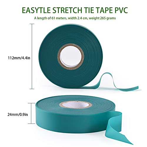 TELENT OUTDOORS Stretch Tie Tape, 1” Wide 200FT Reusable Garden Plant Ties Green Tapes for Plants, Thick Garden Vinyl Stake Ribbon for Branches Flowers Tomatoes Indoor Outdoor Greenhouse (Pack of 3) 200FT (Pack of 3)