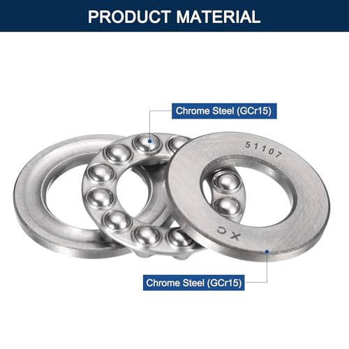 HiPicco Thrust Ball Bearings, 4pcs 51107 Plane Axial Ball Bearing 3-in-1, 35mm x 52mm x 12mm Chrome Steel ABEC3 Single Row Roller