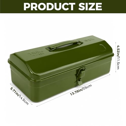 14.6" Metal Tool Box with Lock, Portable Steel Tool Storage Case with Handle, Hardware Organizer for Workshop Garage Car Repair (Green) Green