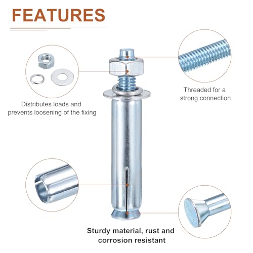 DTGN 5/16" x 2-1/2" Hex Nut Sleeve Anchors - 35Pack - Good for Concrete Dry Brick Block Walls - Carbon Steel - Silver 35 5/16" x 2-1/2"
