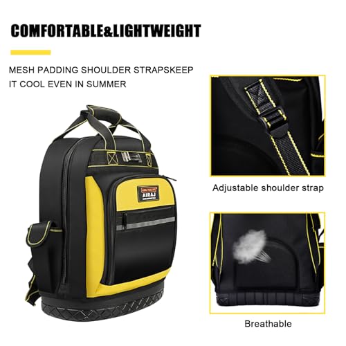 AIRAJ Heavy Duty Tool Backpack, 17 Inch Tool Bag Backpack,Durable Tool Bags 17 inch Yellow Tool Backpack